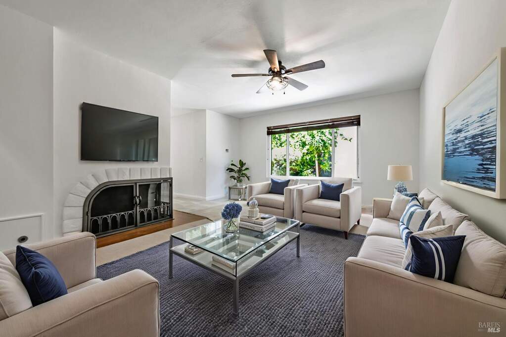 Living /Dining room virtually staged. at 74 Grande Paseo None, San Rafael, CA 94903