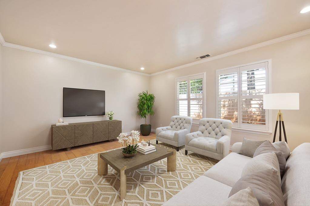 Living Room is virtually staged. at 22575 Foresthill Road, Foresthill, CA 95631