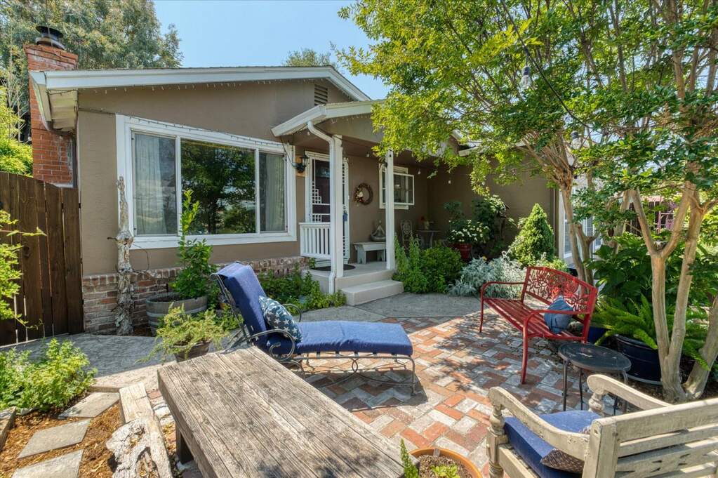 front patio with a view of downtown and hills beyond at 1356 Mark Twain Road, Angels Camp, CA 95222