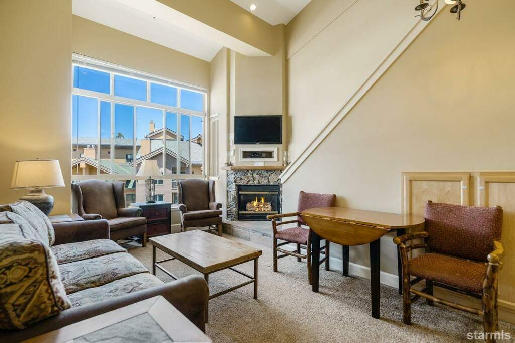 Studio condo w/loft - great views, sleeper sofa, bath, kitchen and fireplace on this level. at 1399 Kirkwood Meadows Drive #312, Kirkwood, CA 95646