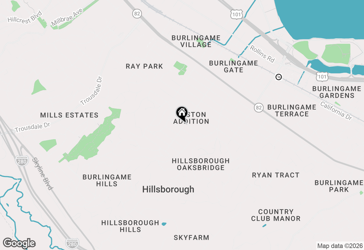 Map of 2308 Hillside Drive, Burlingame, CA 94010